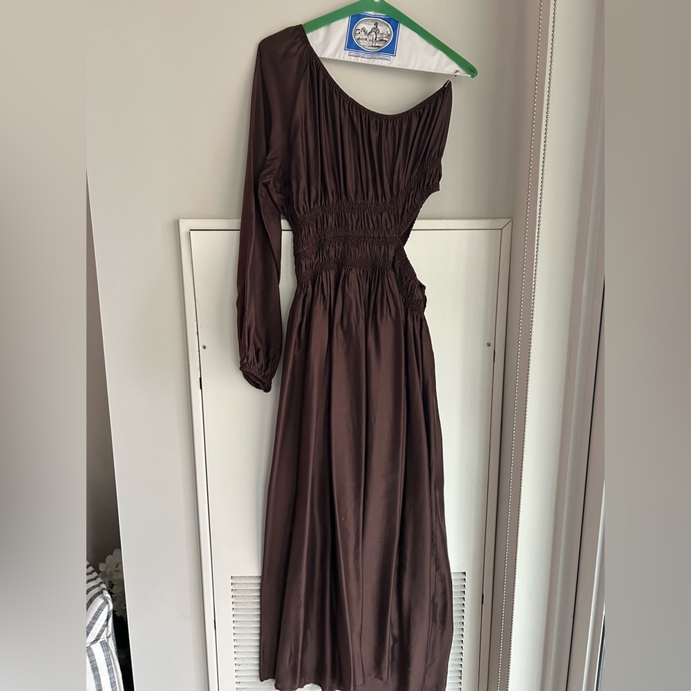 Brown one shouldered maxi dress